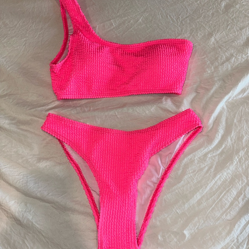Vibrant Pink One-Shoulder Bikini Set
